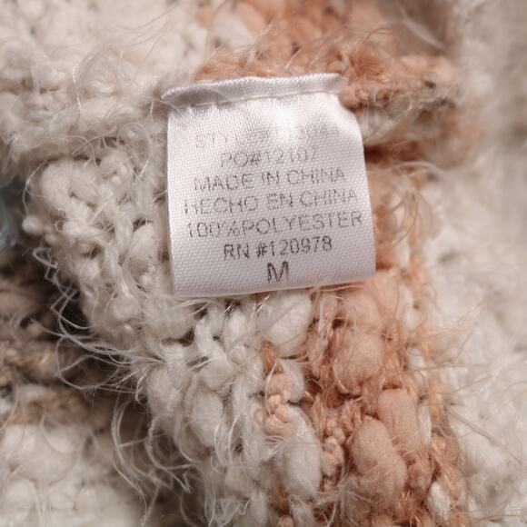 Entro Fuzzy Eyelash Chenille Stripe Sweater Cream Pullover Soft Cozy Knit Size M - Picture 10 of 13